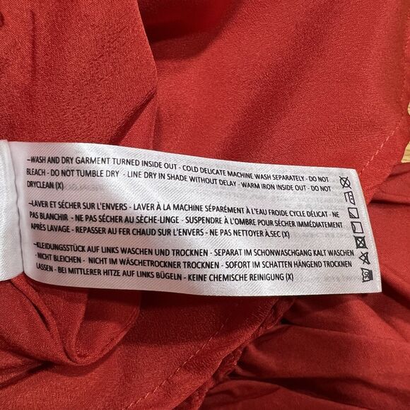 Finders Keepers Memento Dress Red Asymmetrical Ruffle Hem Embroidery Sz M - Picture 13 of 16